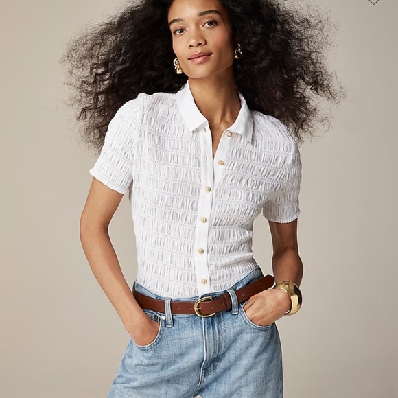 J.Crew Smocked button-up shirt in cotton-blend voile size M - Picture 1 of 10